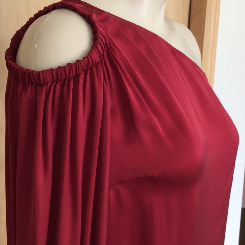 Denissa Asymmetric-Neck One-Sleeve Satin Blouse - Picture 2 of 8